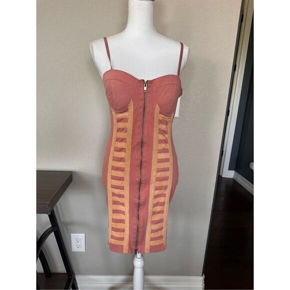 Haute Monde Coral Orange Zip Up Bustier Dress Medium - Picture 1 of 9